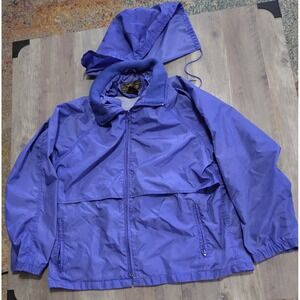 Vintage 90s Eddie Bauer Women's L Blue Windbreaker With Hood And Pockets